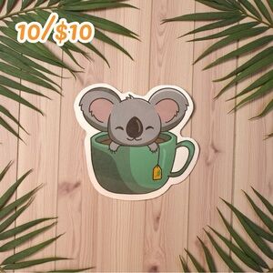 Koala in a Teacup Sticker – Cozy Tea Time Vinyl Sticker – 2” Glossy Finish